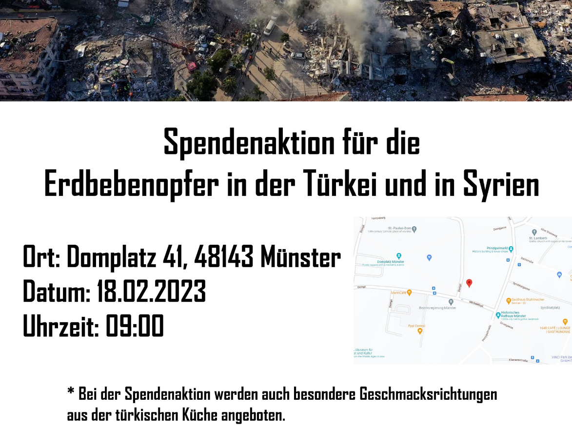 Spendenaktion für die Erdbebenopfer in der Türkei und in Syrien!